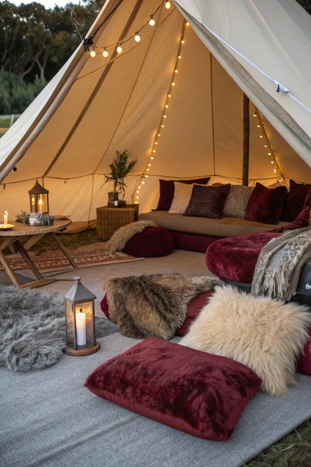Elevate your tent through opulent glamping impressions.