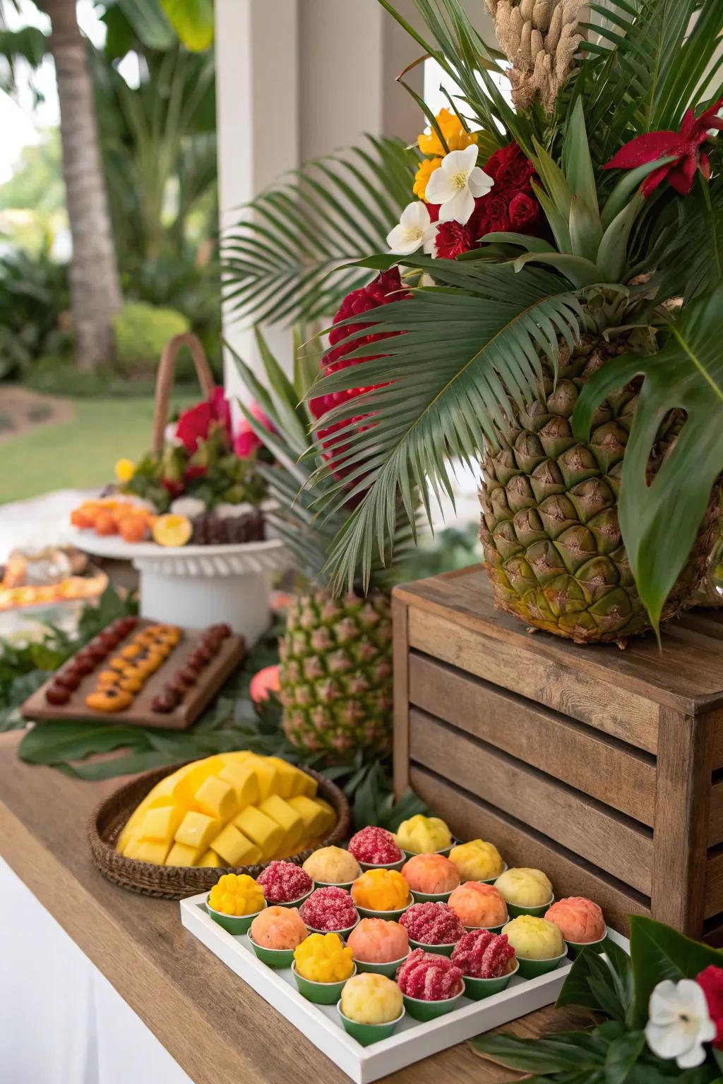 A tropical candy station, filled with the warmth and vibrancy of a beach escape.