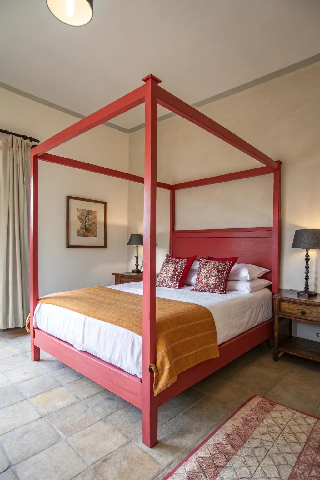 A bold-colored draping makes a striking statement in a small room.