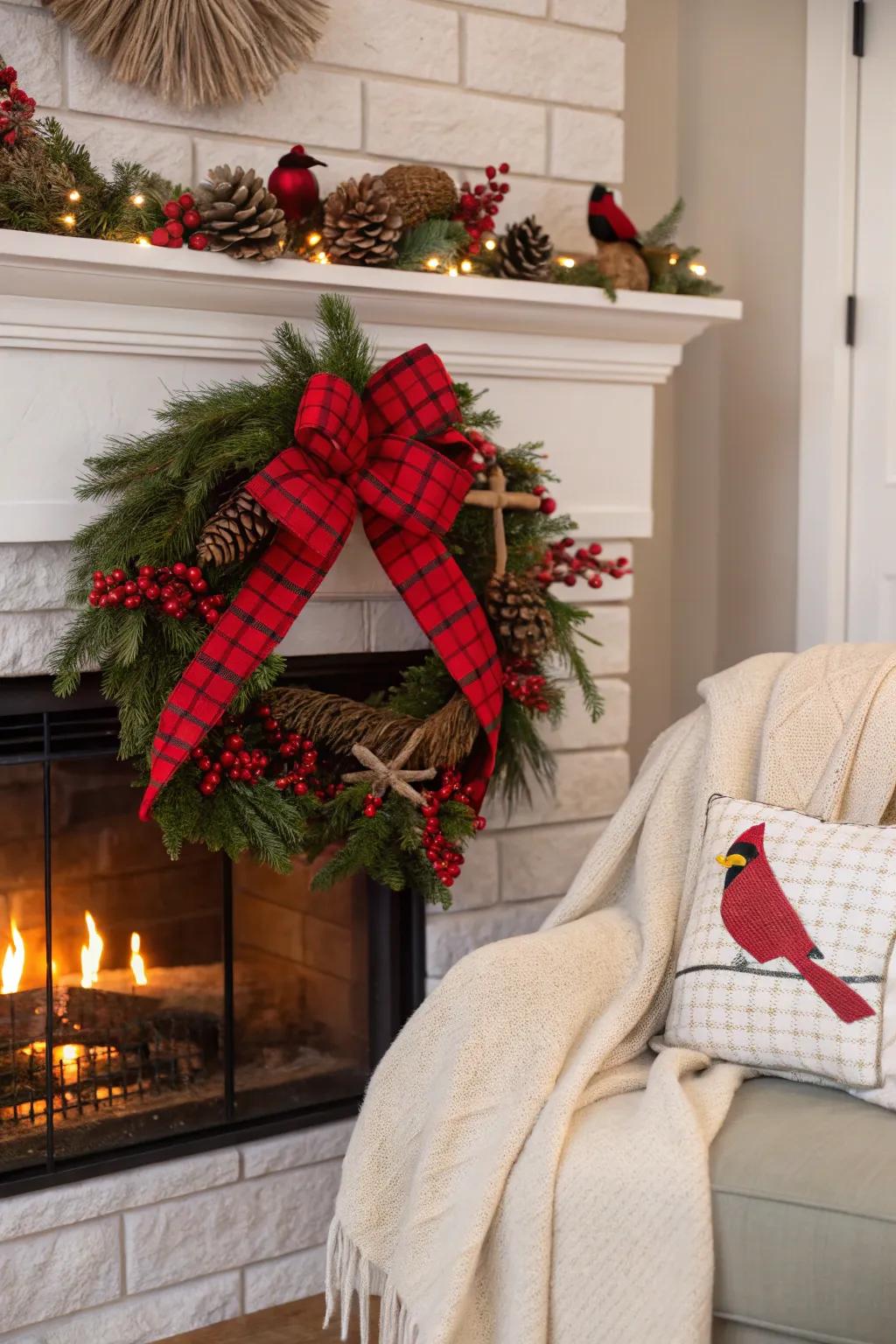 A classic tartan and cardinal wreath for a snug sensation.