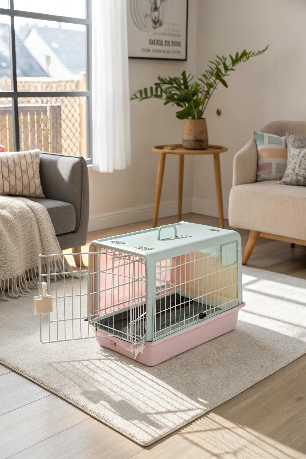 Elegant design integrates the cat enclosure into your interior style.