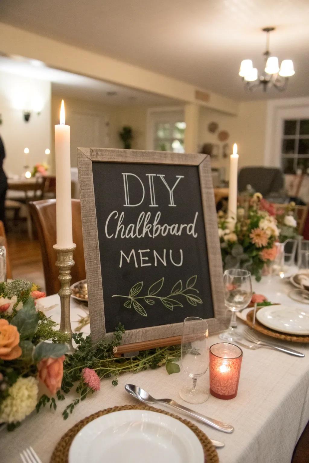 A chalkboard menu adds a personalized and elegant touch.