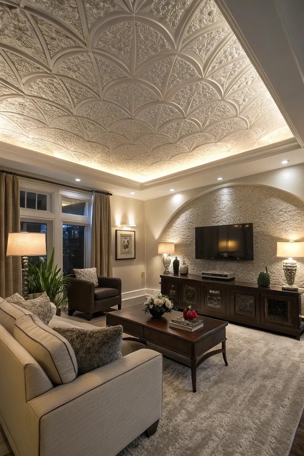 Make a bold statement with the dramatic slap brush ceiling texture.