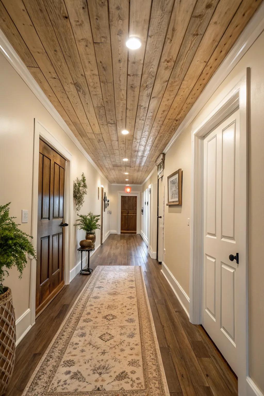 Plank ceilings for a farmhouse vibe.