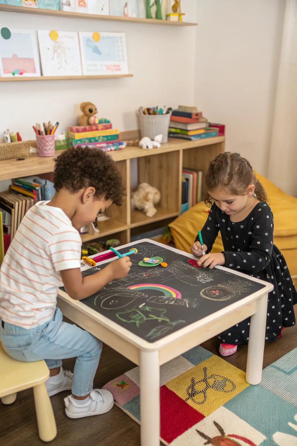 Slate finish on furniture ignites ingenuity.