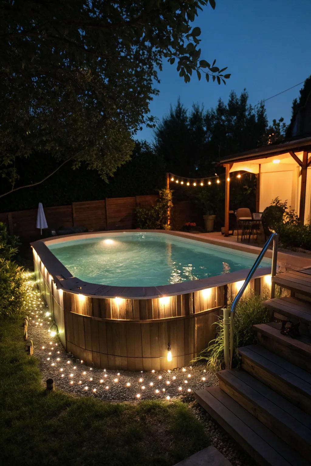 Diode lights append a warm brilliance to your pool area after twilight.