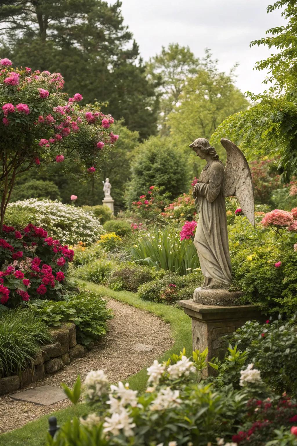 Outdoor statues with sacred motifs enhance the peace of any garden.