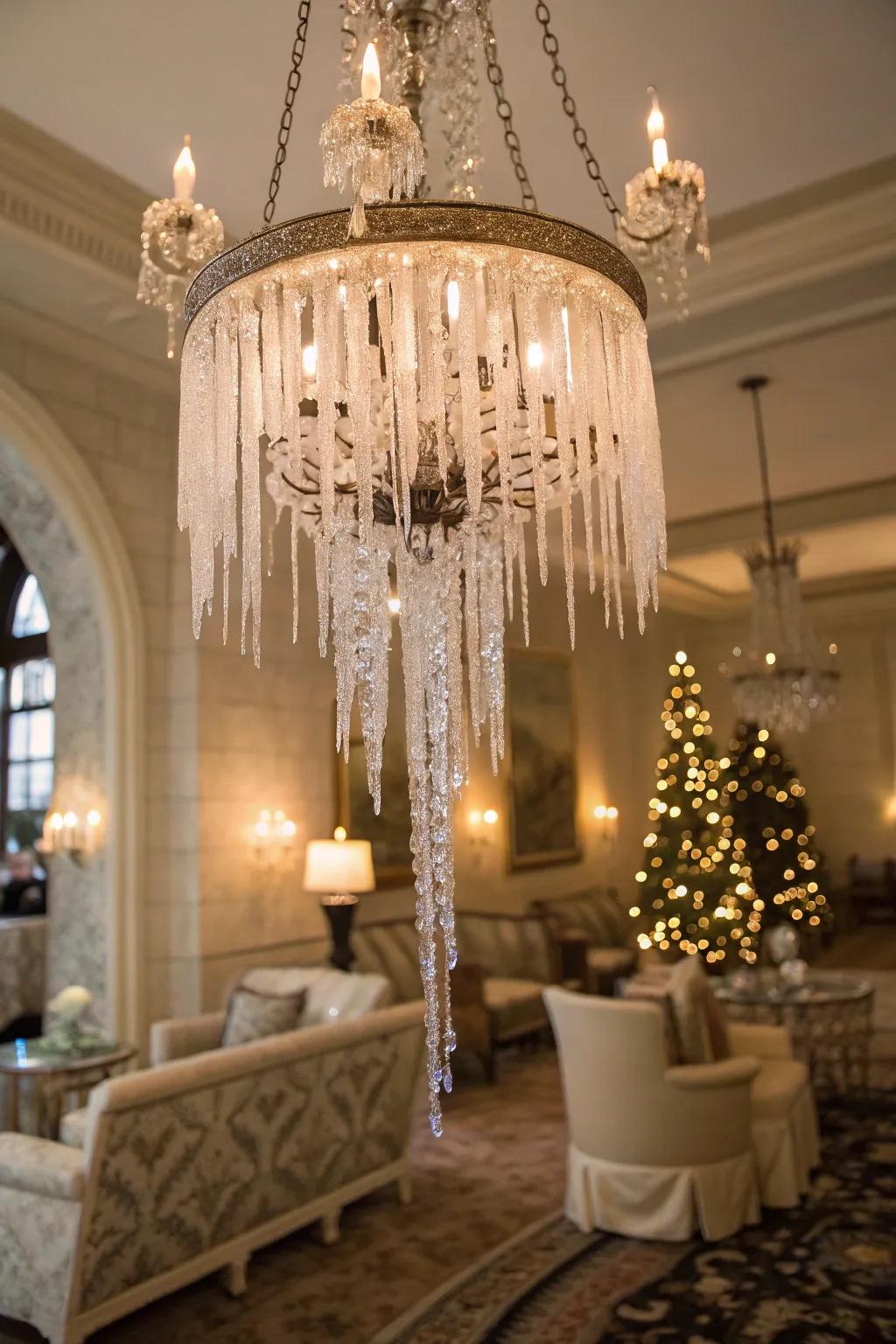 Glimmering ice baubles: sculpting an image of frost and sophistication for the chandelier.