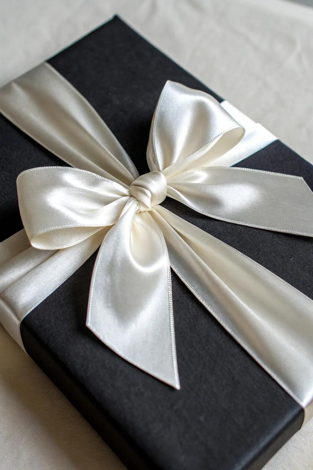 Sophisticated onyx and snow gift presentation.