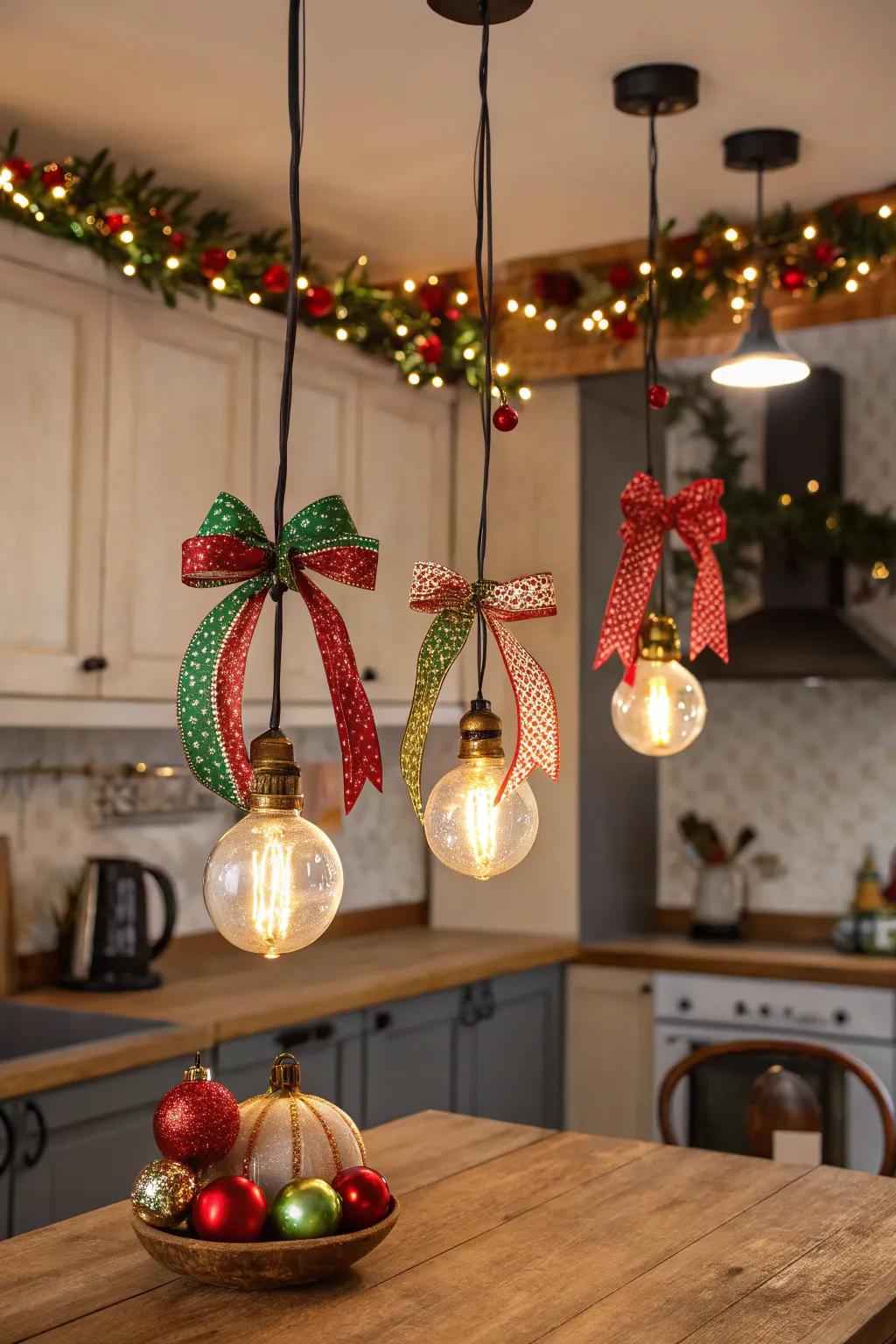 Celebratory droplights inject playfulness into the kitchen.