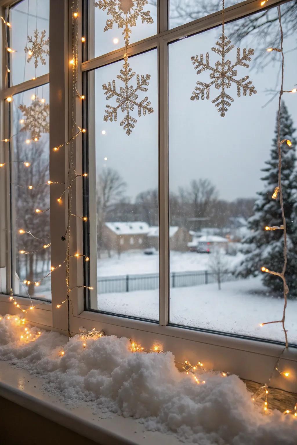 A winter wonderland scene brings the magic of snow indoors.