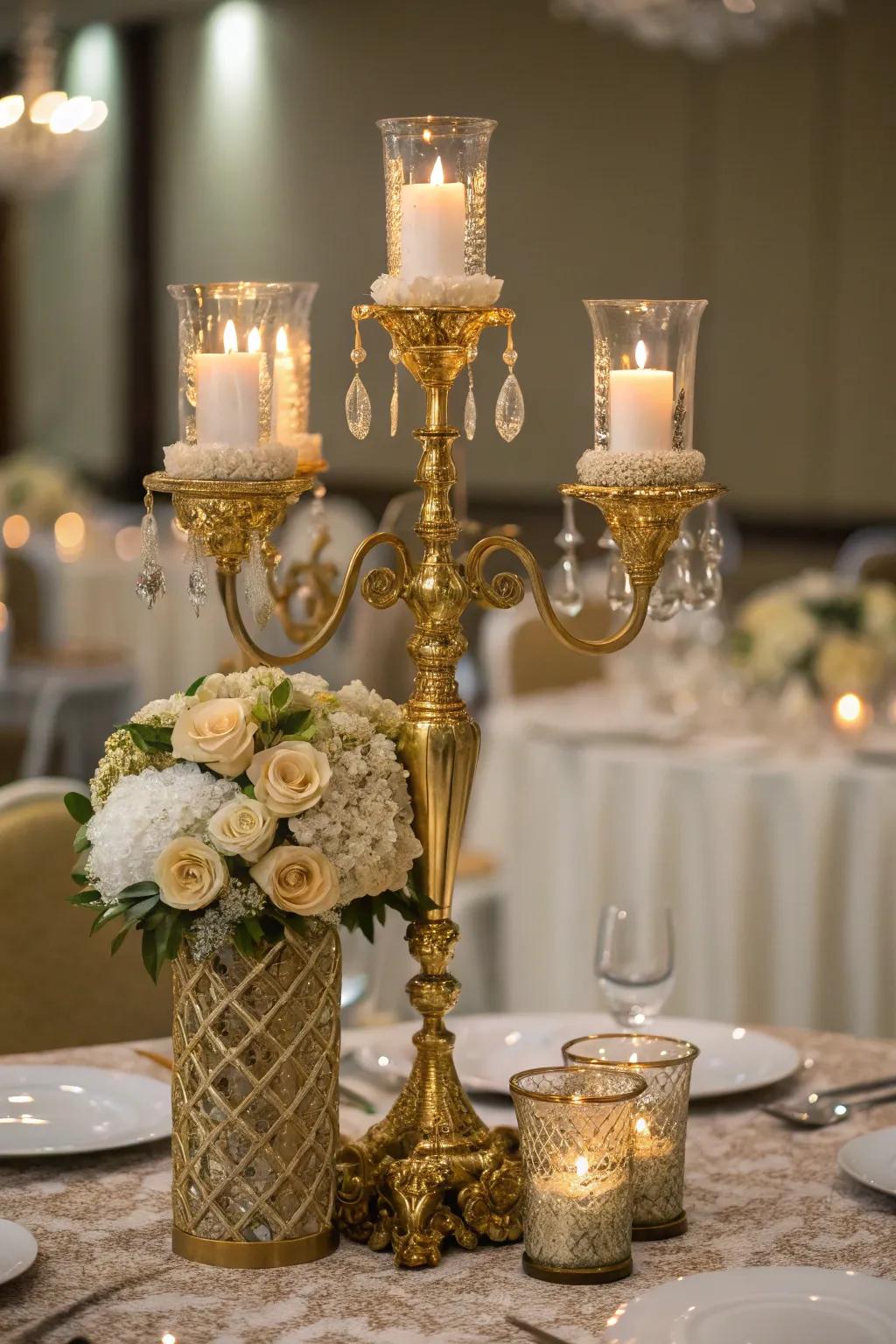 Gilded accents enhance a sense of luxury on the festive table.