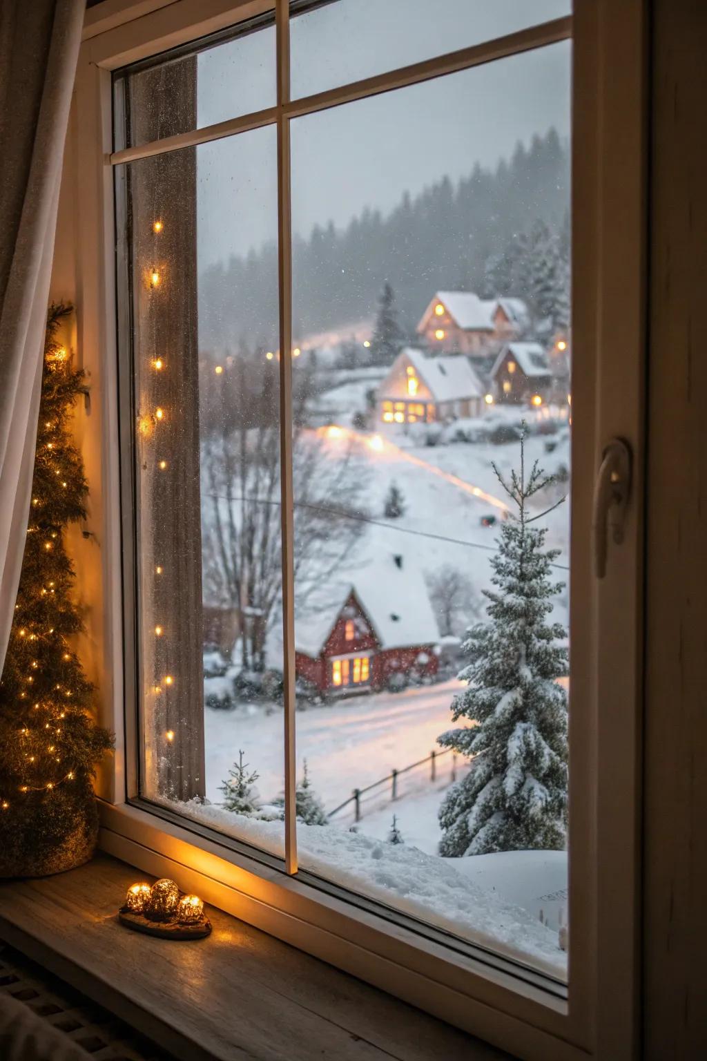 A snow-blanketed hamlet panorama captures the charm of the epoch.