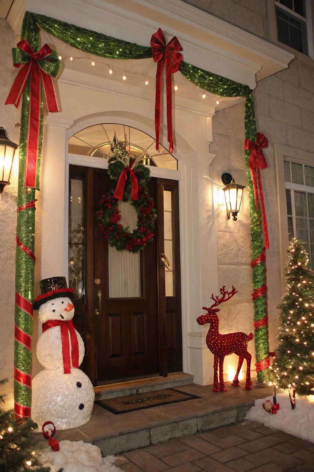 An entranceway beautifully accentuated with Yuletide decorations.