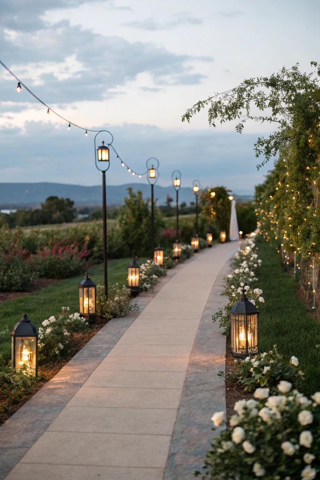 Elegant walkway lighting featuring ground lights.