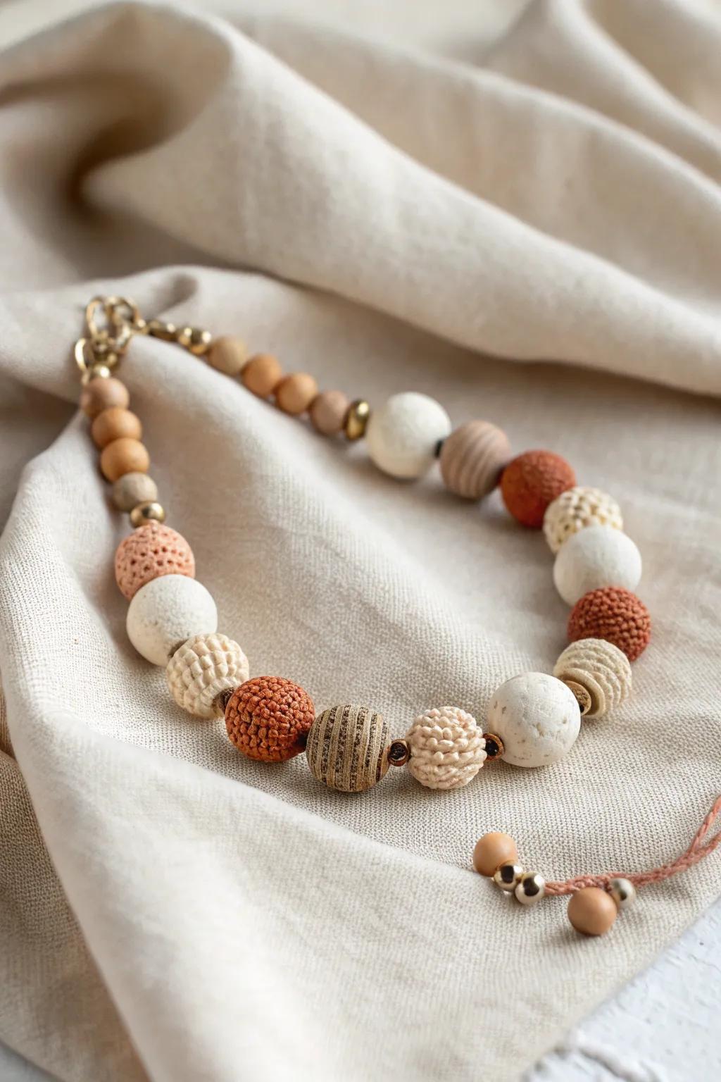 Discover the harmony of textures with this beautifully crafted clay bead bracelet, where tactile sophistication meets minimalist design.