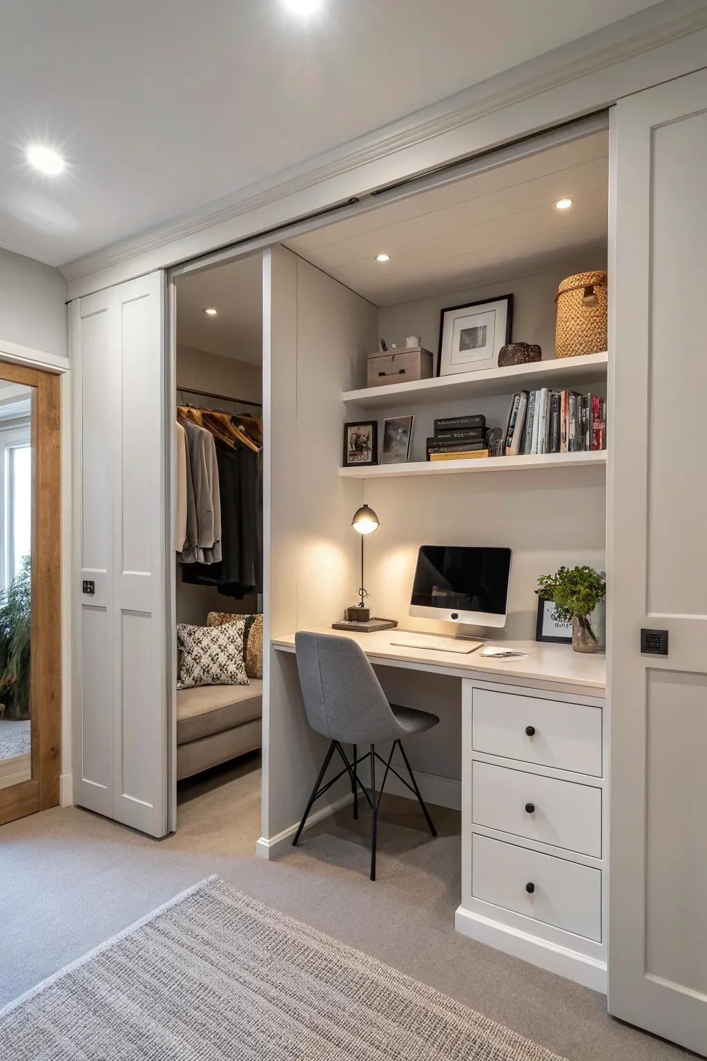 Taking off the doors makes your cloffice feel more open and stylish.