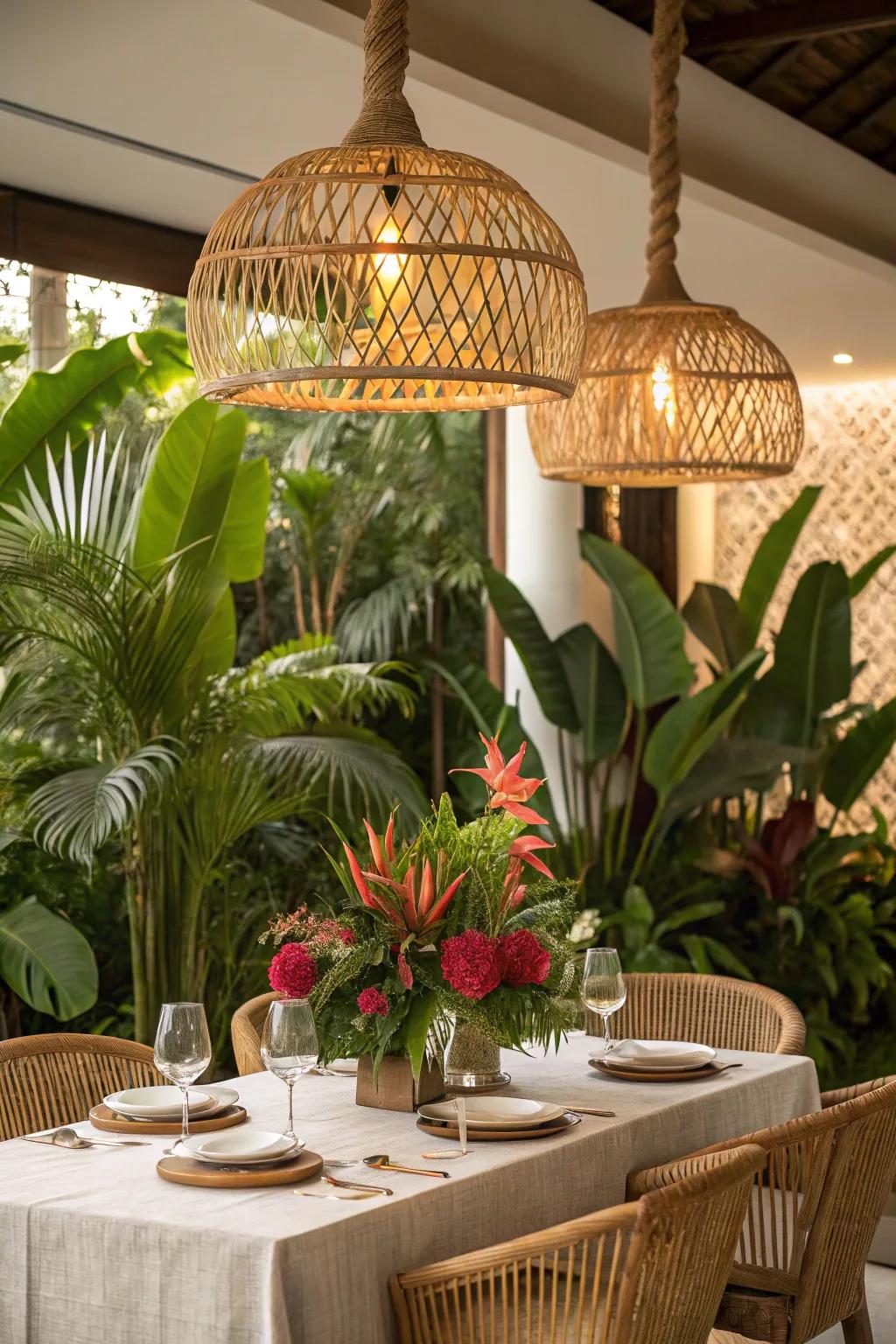 Cane drop lights contribute an exotic, tropical nuance to your space.