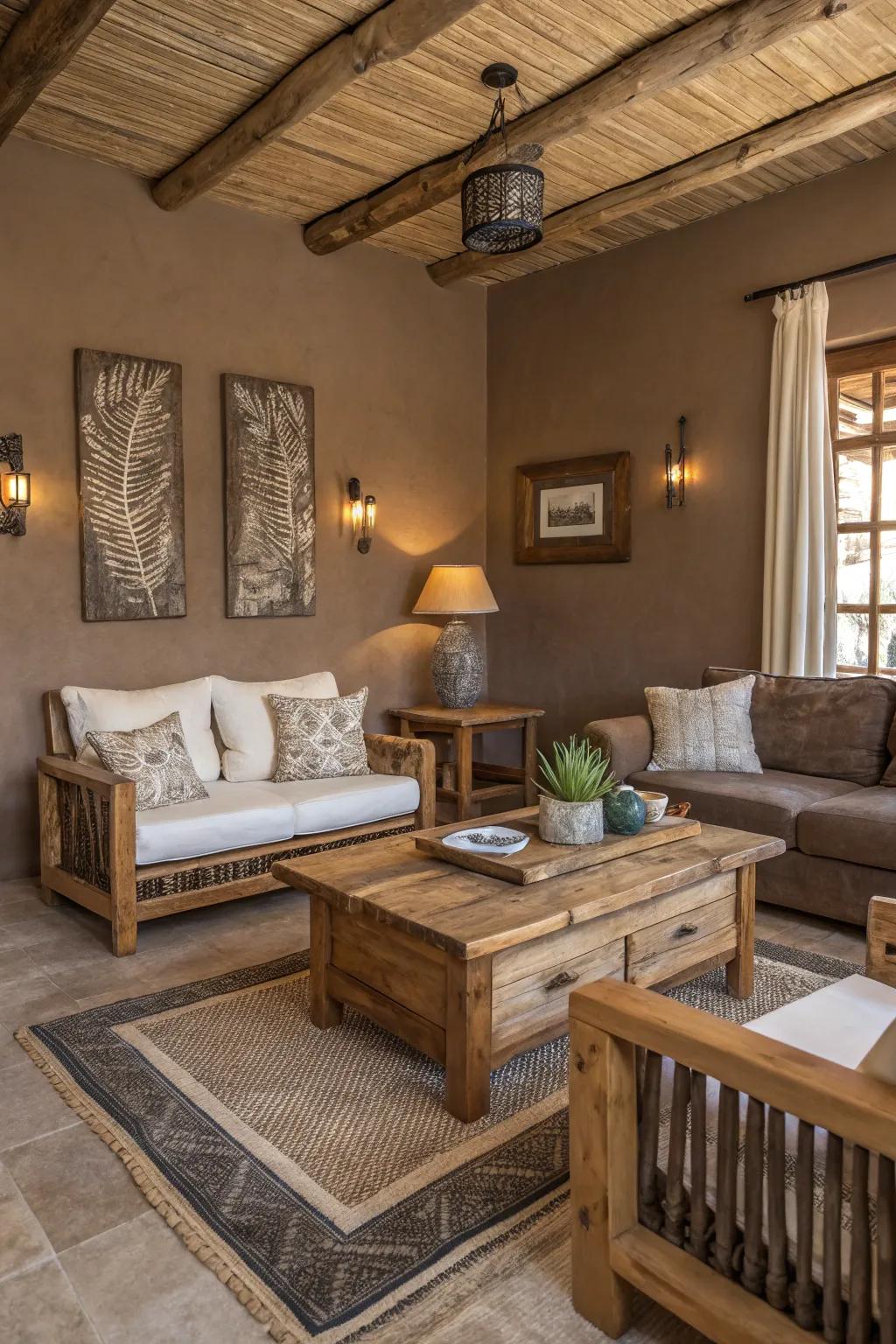 Driftwood brown adds texture and warmth.