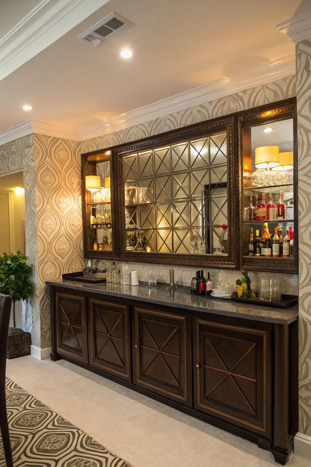 Mirrors and backdrops add depth and elegance.
