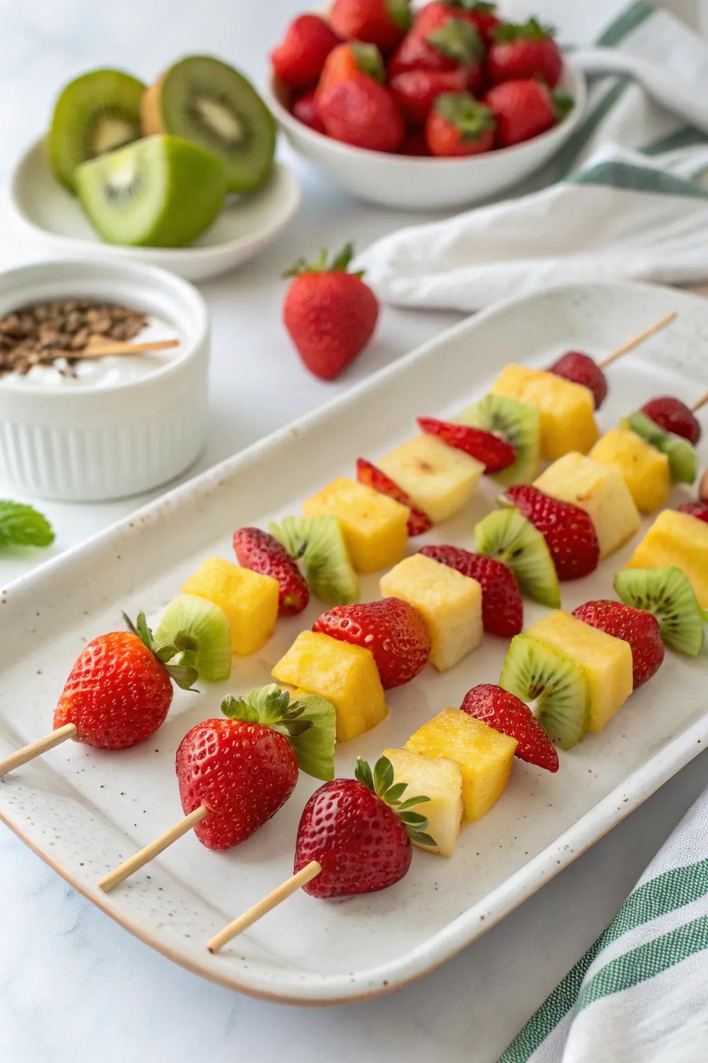 Bright fruit pieces on sticks, a wholesome and entertaining snack option.