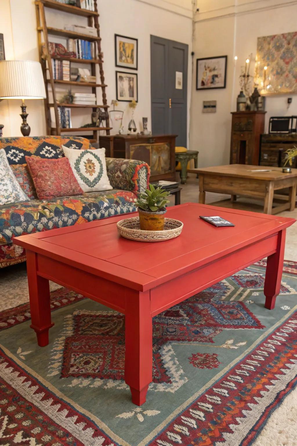 Striking colors turn your coffee table into a captivating element.