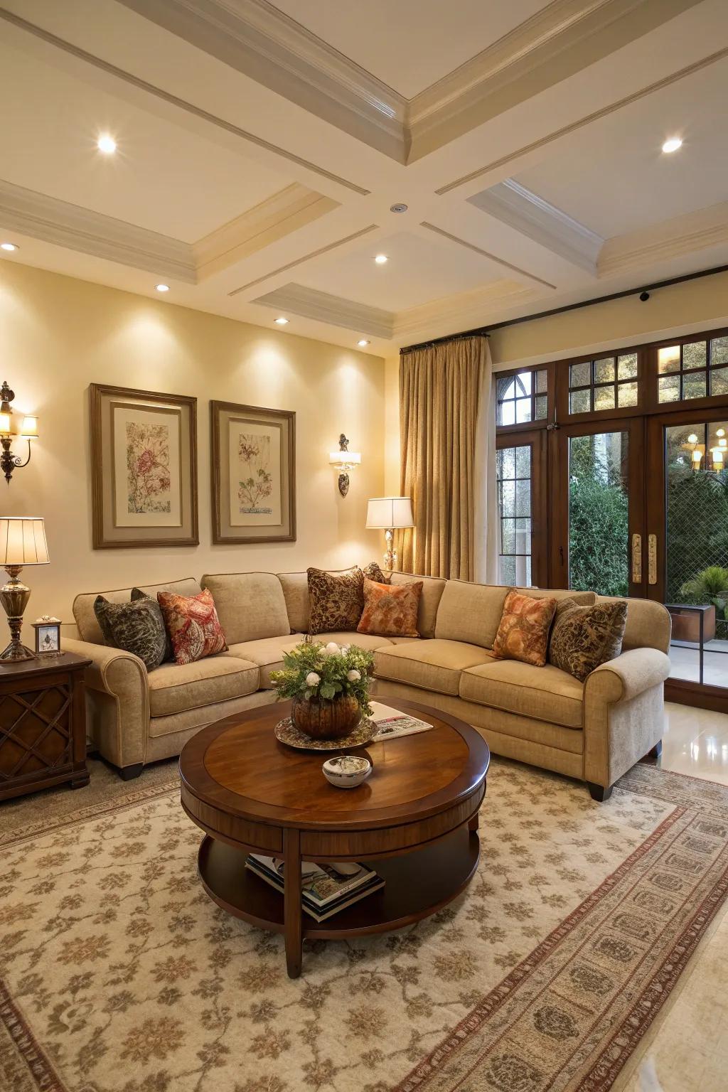 An oval centerpiece table brings grace and purpose to a modular setup.