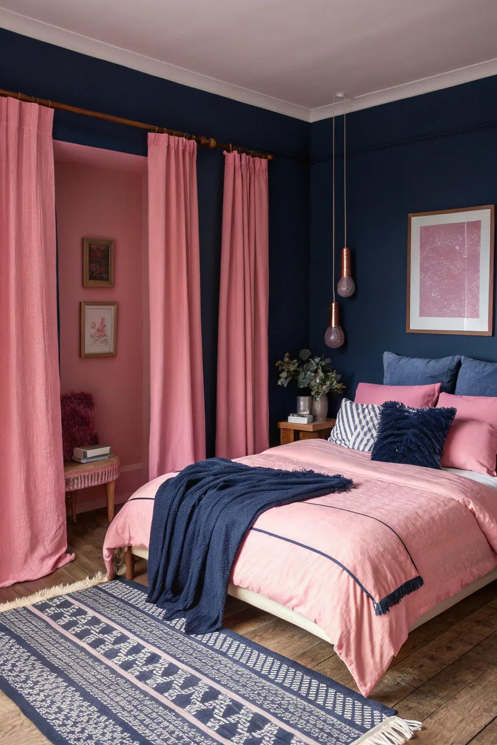 Unexpected yet harmonious color pairings create a visually pleasing effect.