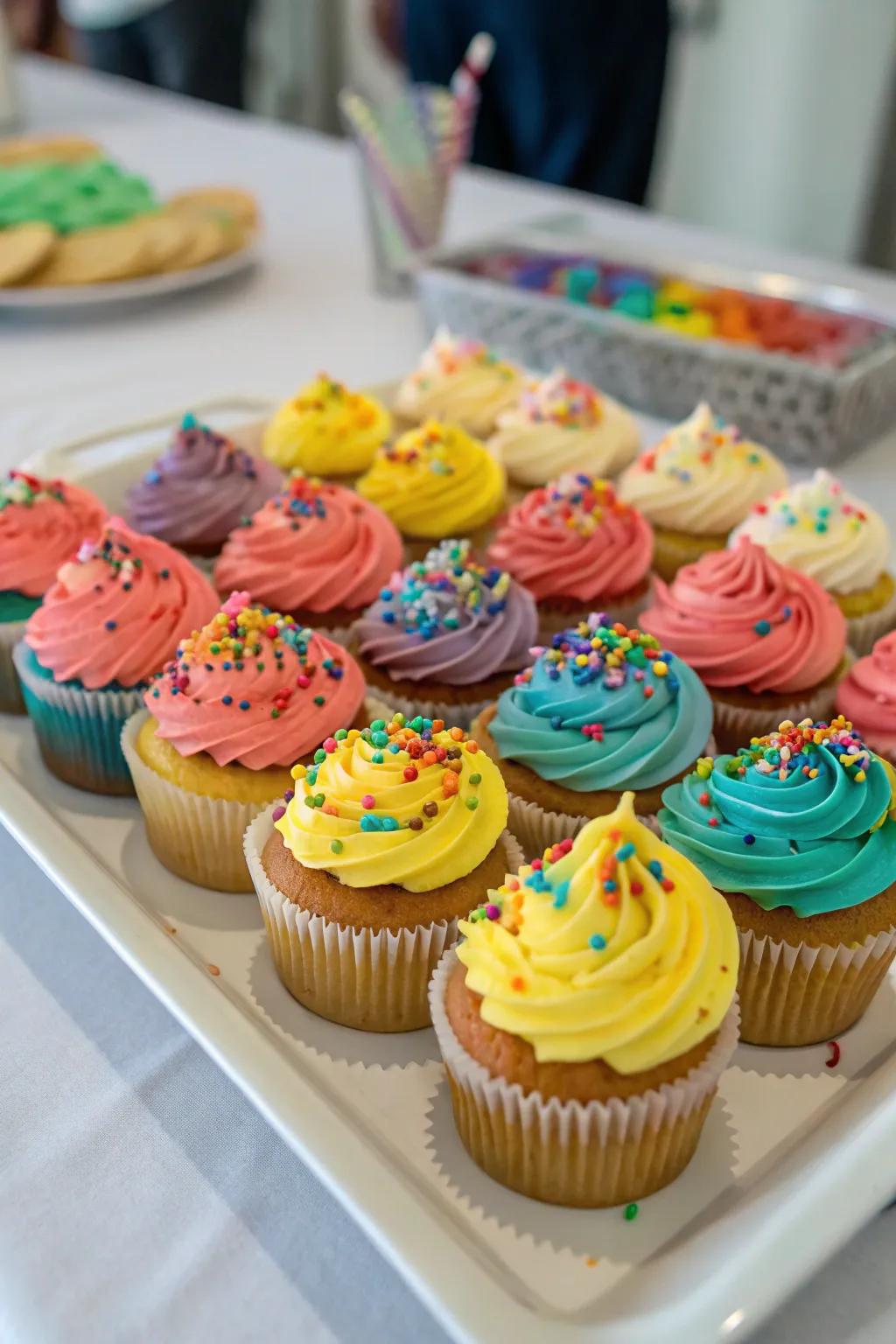 A captivating collection of vivid cupcakes.