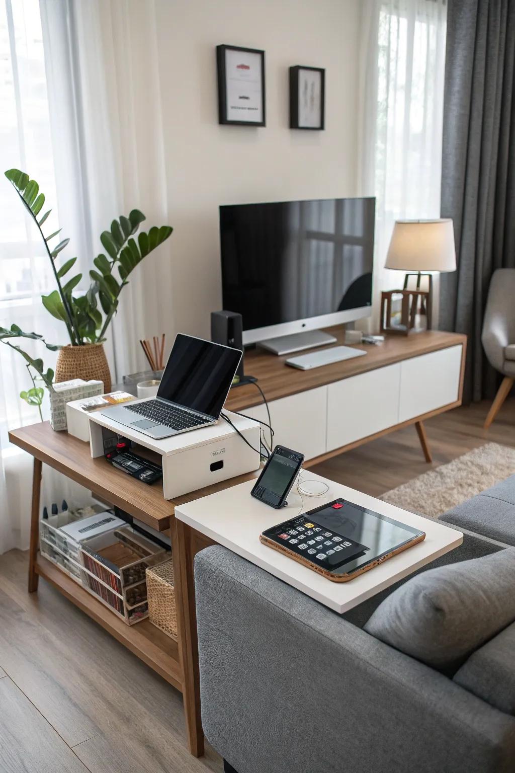 Technology integration for a clean and organized workspace.