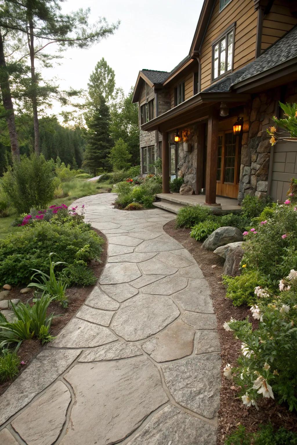 Stamped concrete offers an affordable alternative to natural stone.