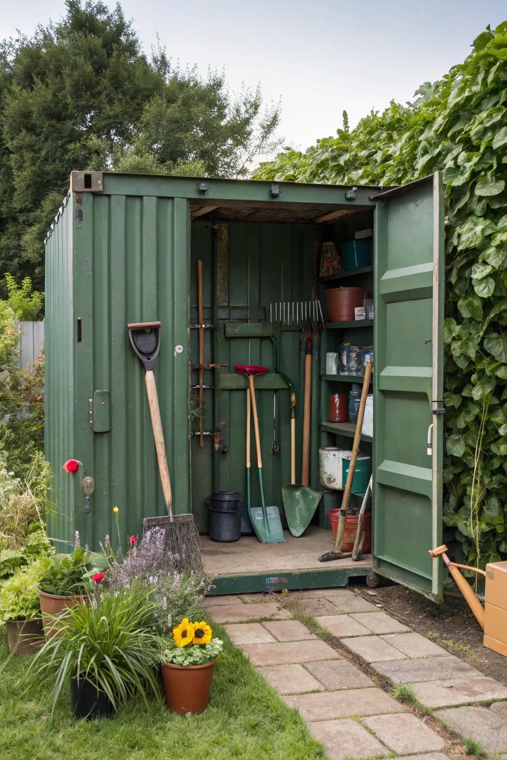 Set up a shipping container as the perfect hub for all your gardening needs.