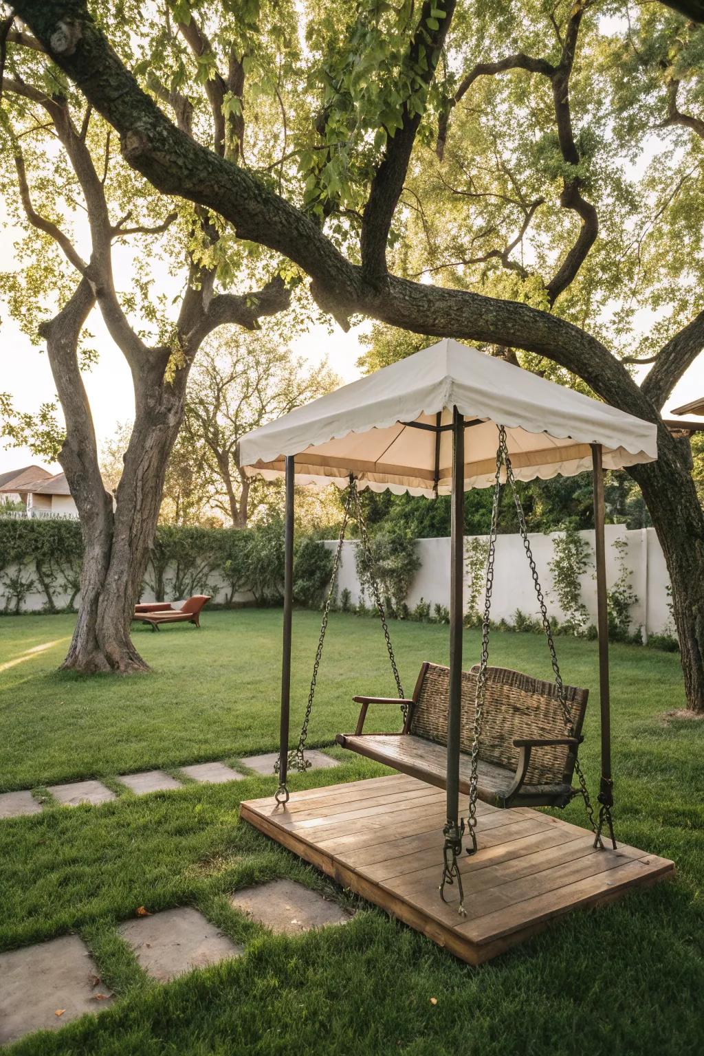Adult swing sets contribute playfulness and charm.