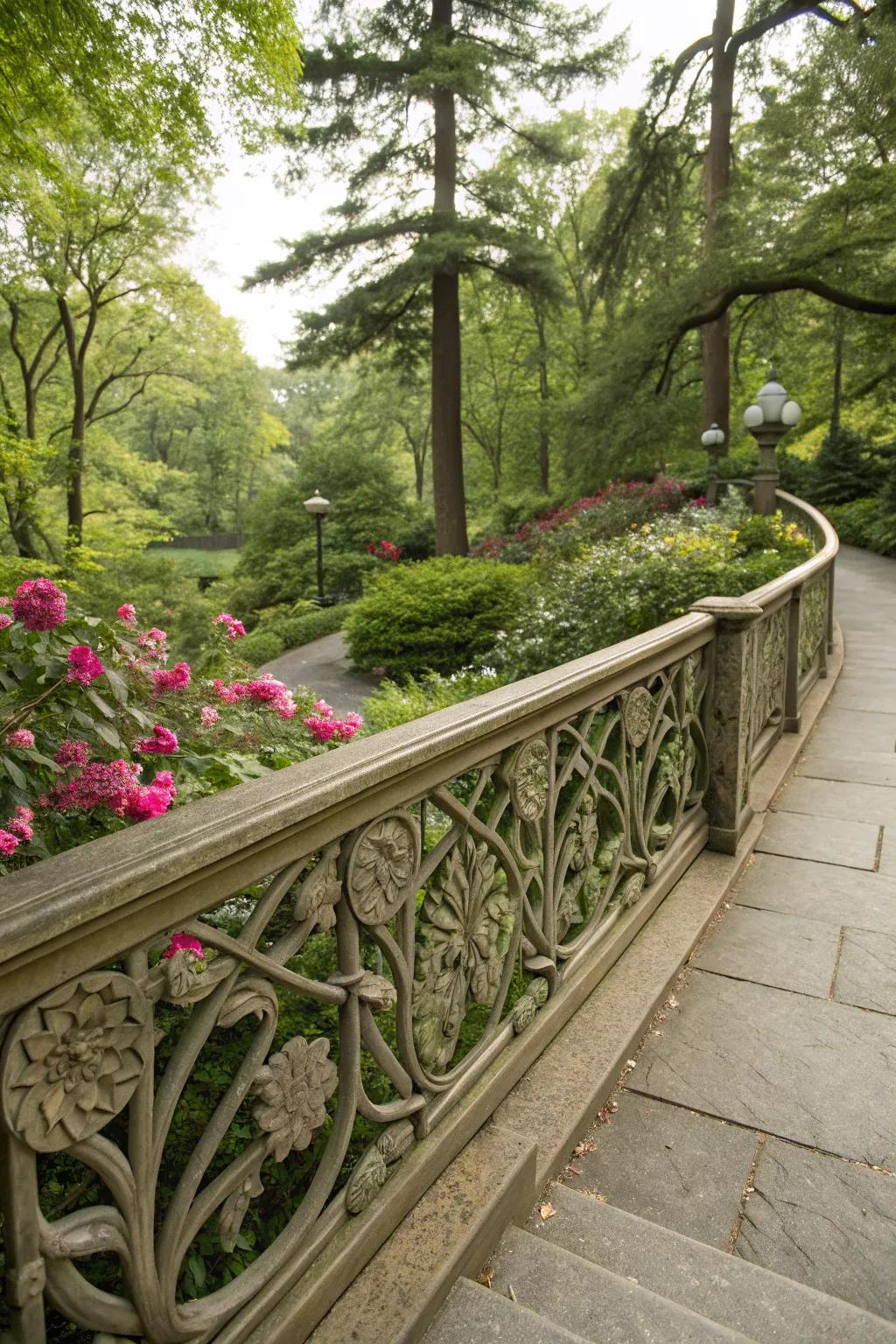 Nature-inspired patterns add organic charm to Craftsman railings.