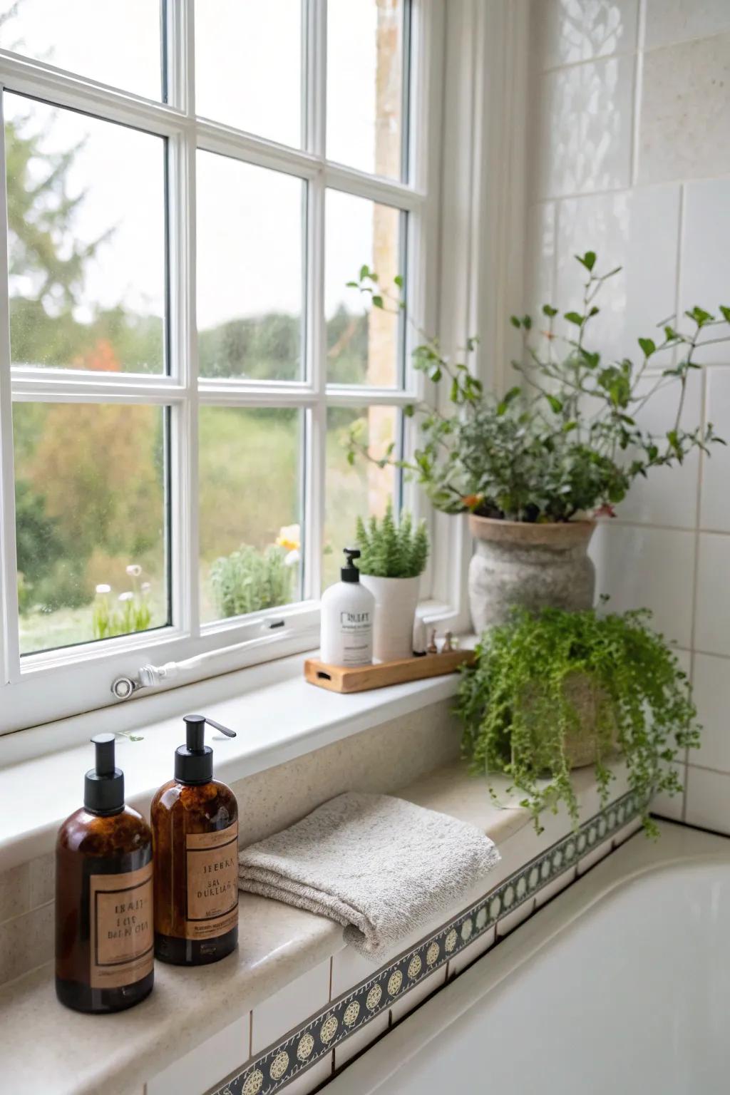 Window ledges serve as charming spots for ornamental storage.