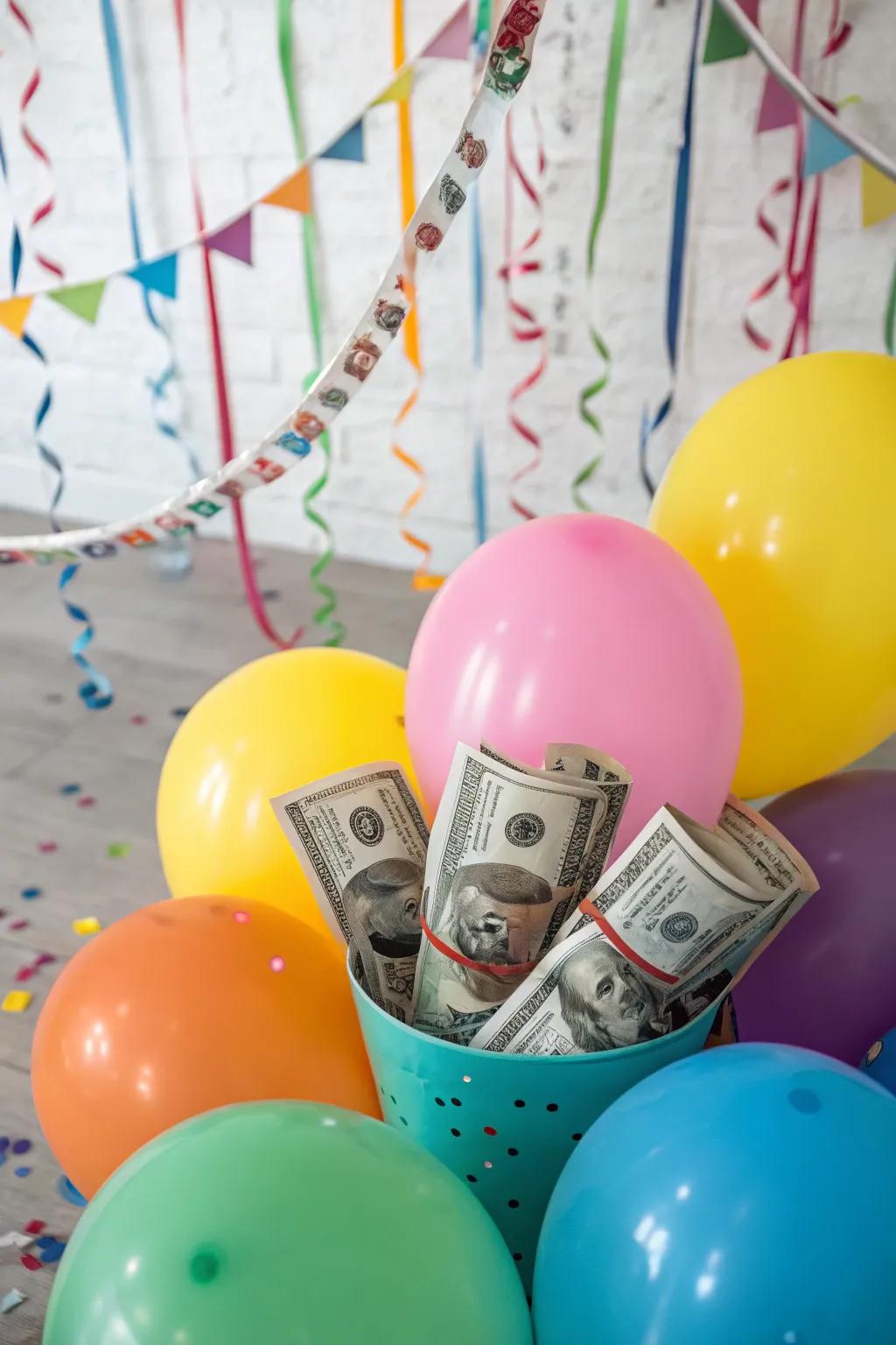 Burst spheres for a celebratory currency revelation.