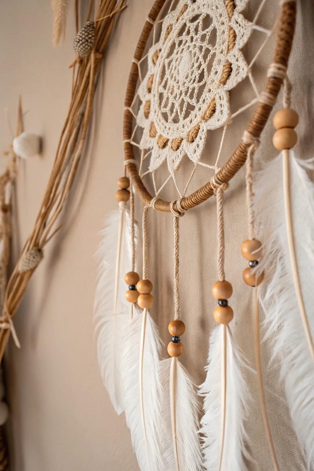 Embrace bohemian elegance with this exquisite crochet dreamcatcher wreath, adding a touch of artistry to any serene space.