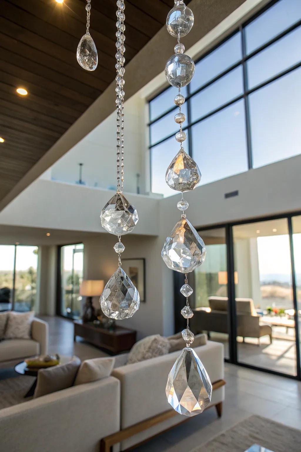 Witness crystals suspended, crafting a sensational pendant display.
