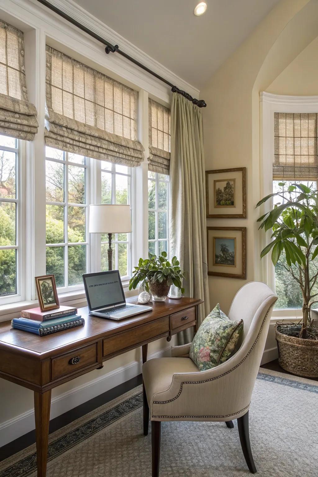 Shades and window coverings arrangement for design and light management.