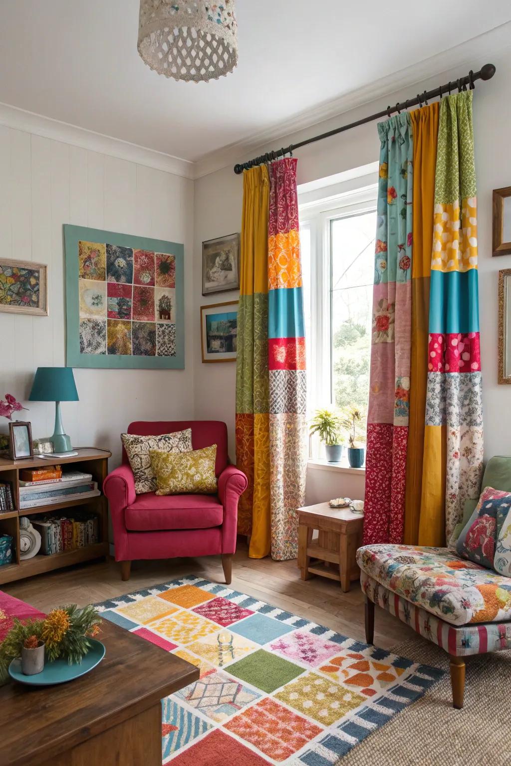 Mixed pattern drapes create a daring and personalized statement.