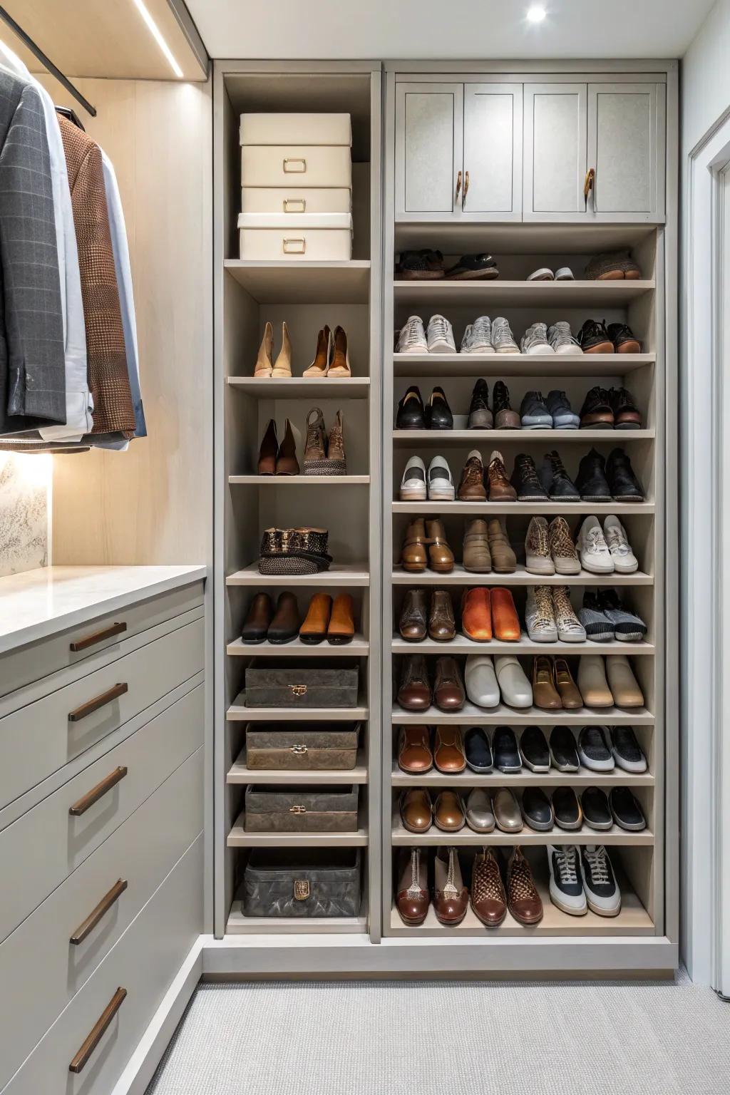 Highlight your shoes using upright storage solutions.