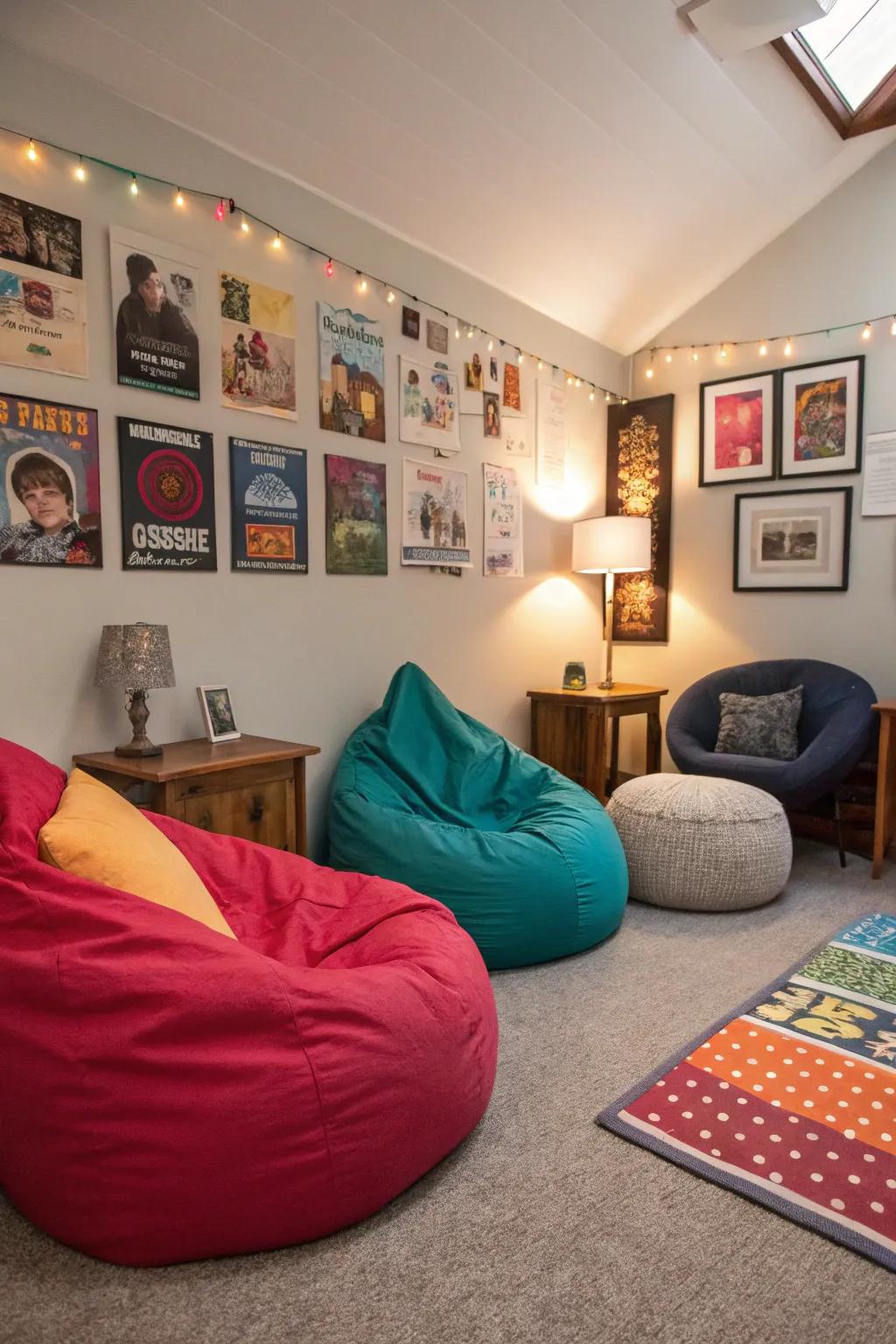 A cozy seating area in a teen room made for relaxation.