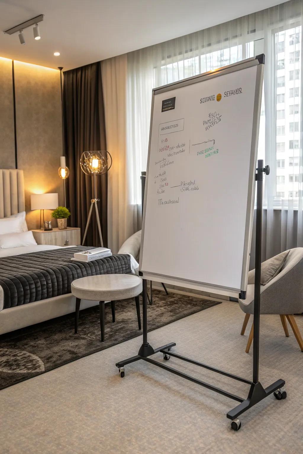 Add warmth with a fabric-covered whiteboard.