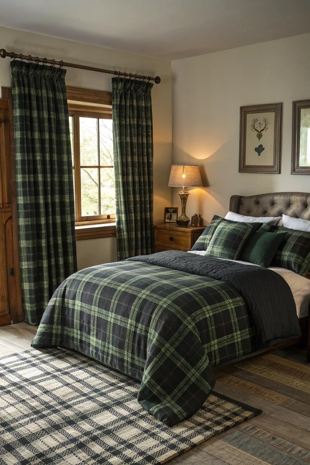 Plaid textiles bring a cozy, cabin-inspired feel.