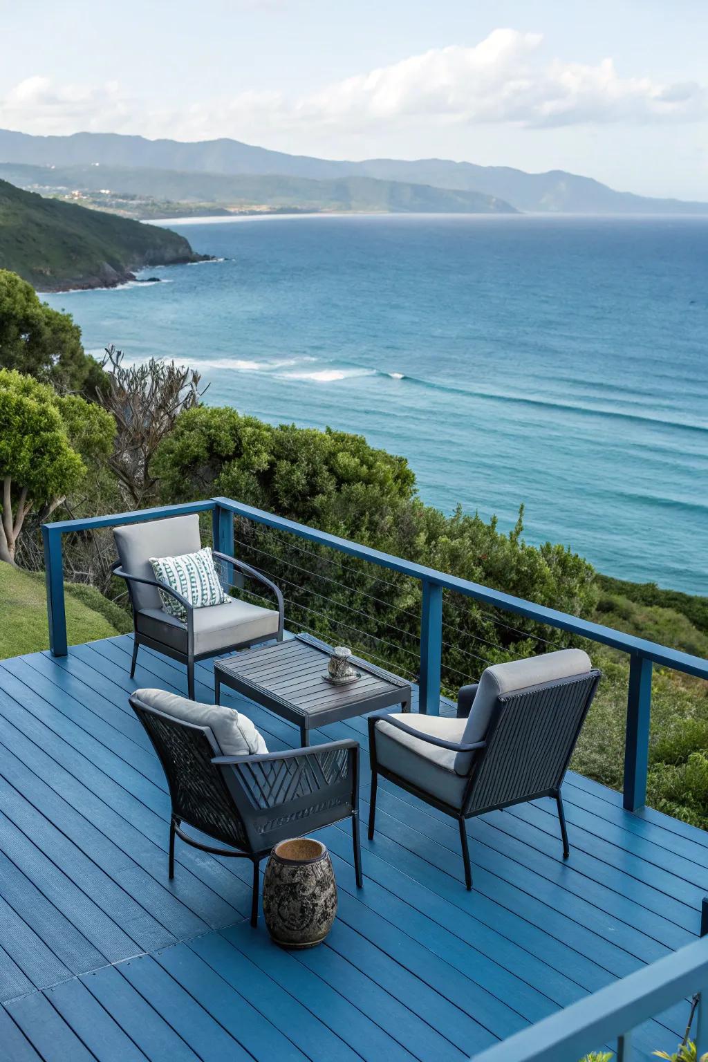 Azure or slate decks offer a relaxed, tranquil atmosphere.