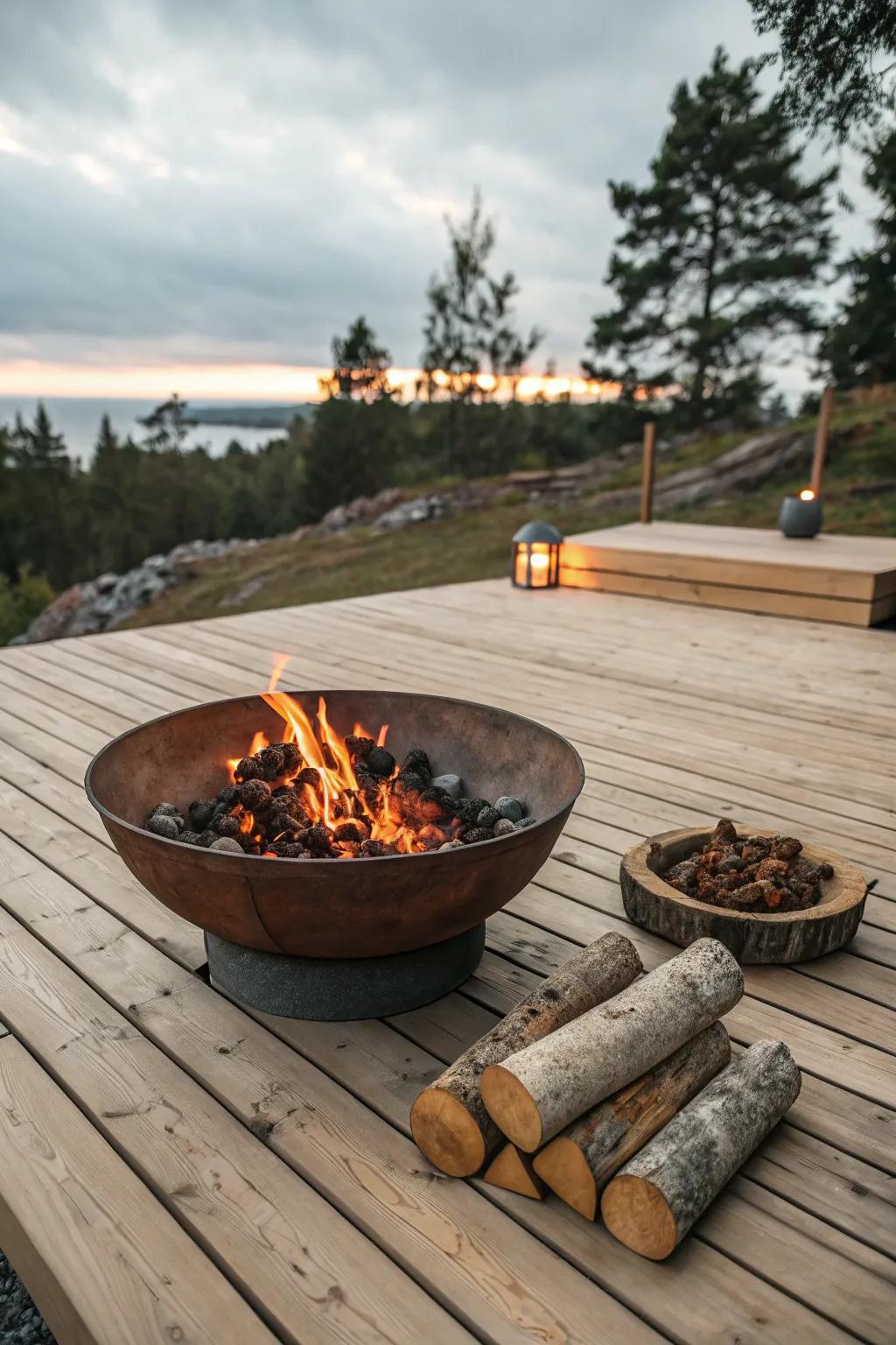 With a wood-burning fire bowl, you can give your patio a rustic feel.