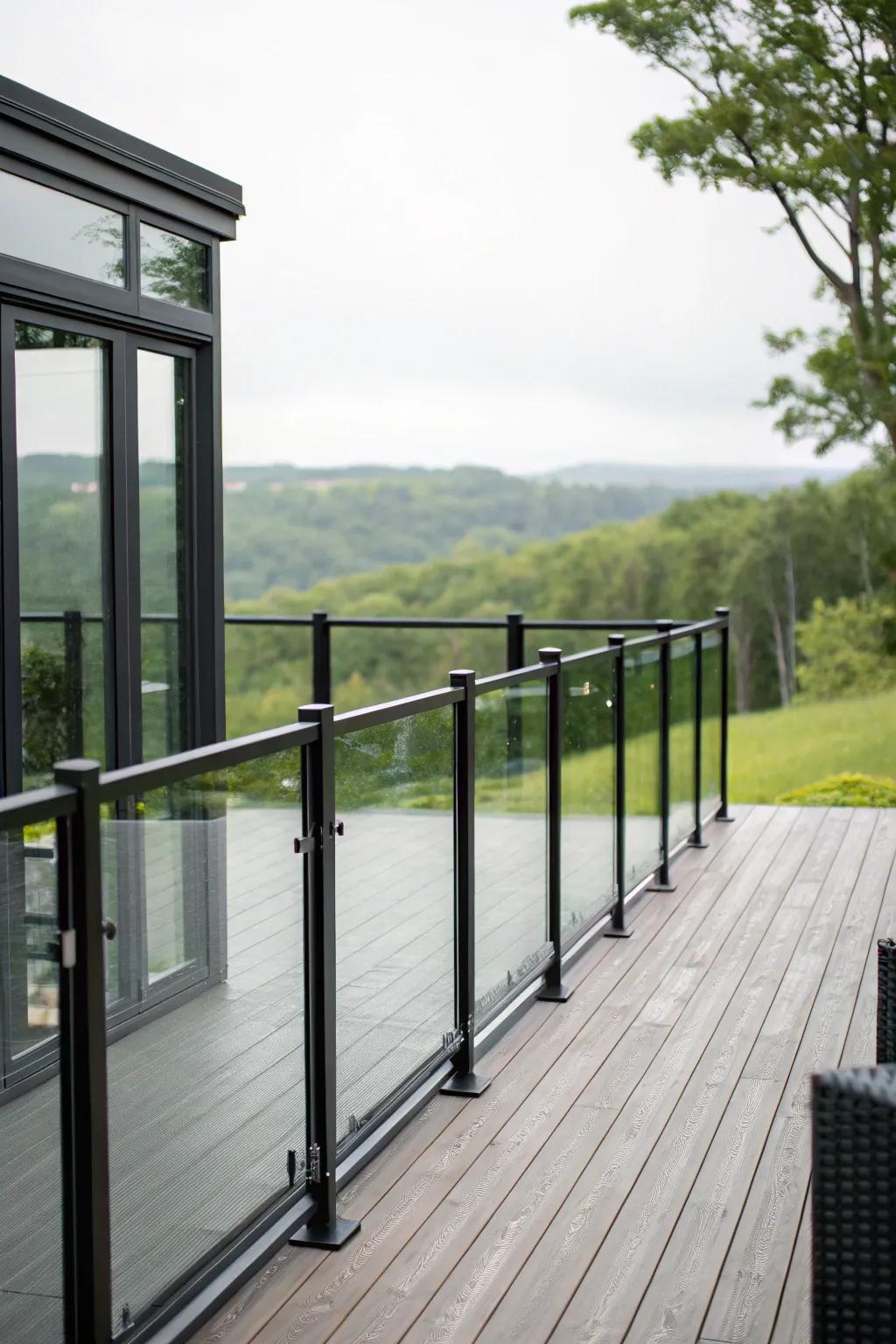 Glass panels combined with black railings offer an unobstructed view and sleek design.