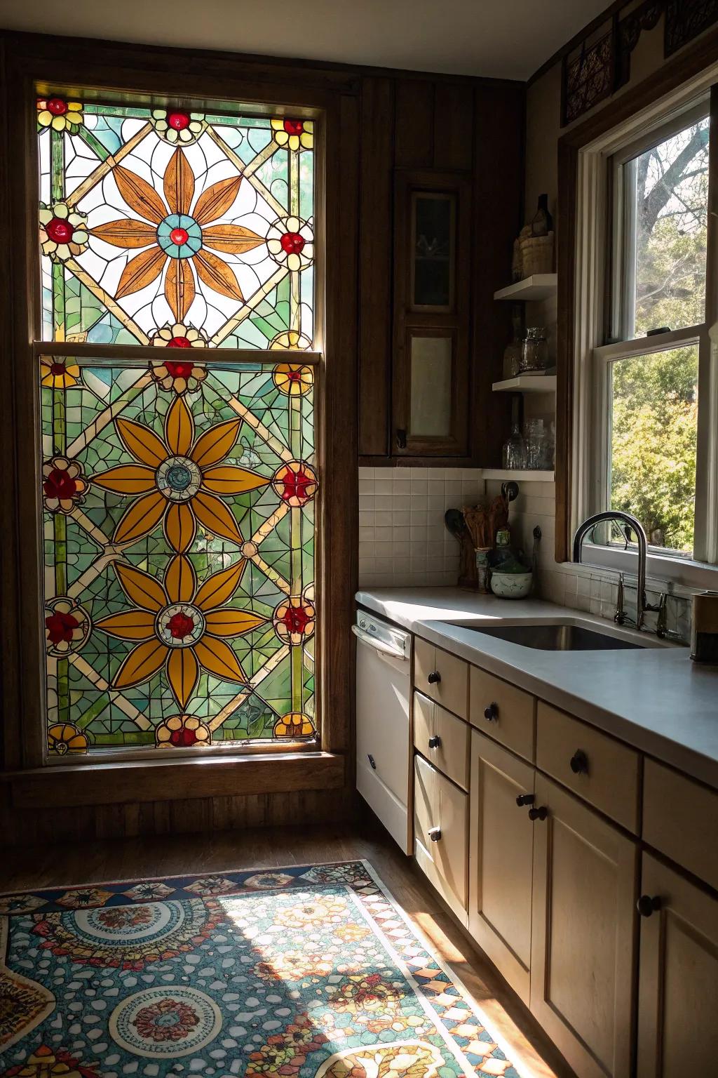Stained glass window clings add privacy and artistic beauty.