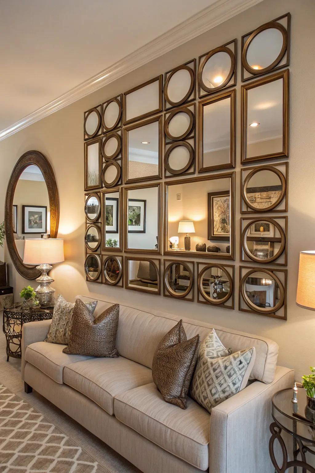 Layered mirrors bring depth and intrigue to a space.
