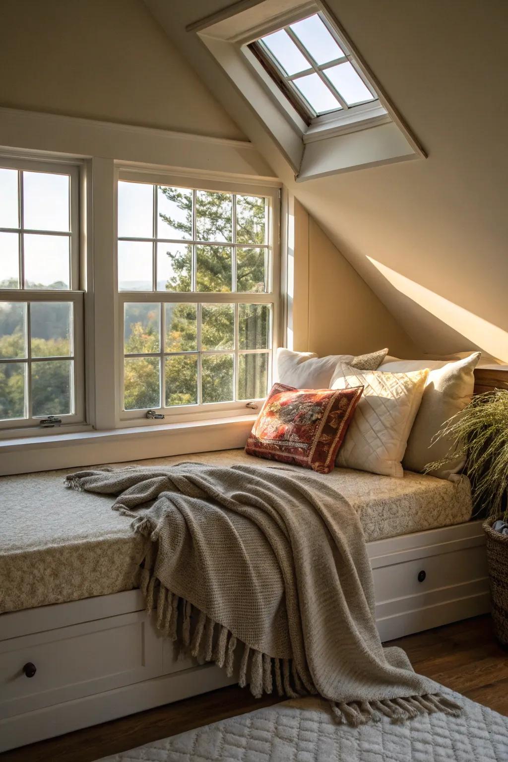 A lounger transforms the dormer into a rest-worthy escape.